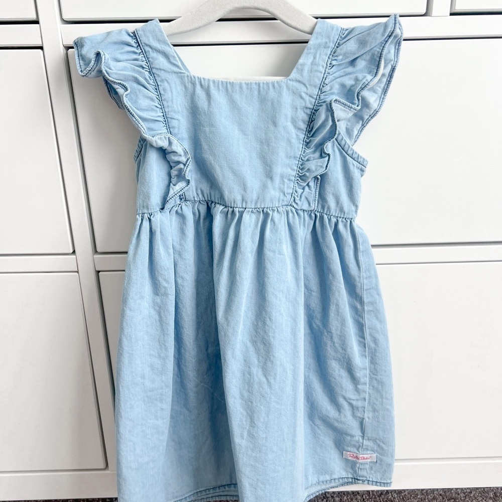 4T Ruffle Butts, denim dress with bow closure